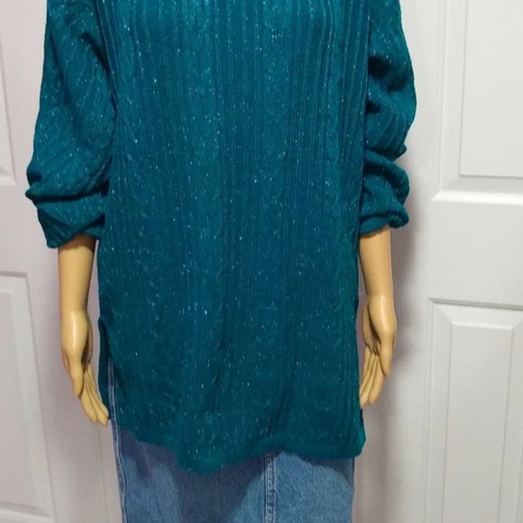 Vintage Diane von Furstenberg Sweater Teal Metallic Slouchy Oversized 80s - Picture 5 of 11